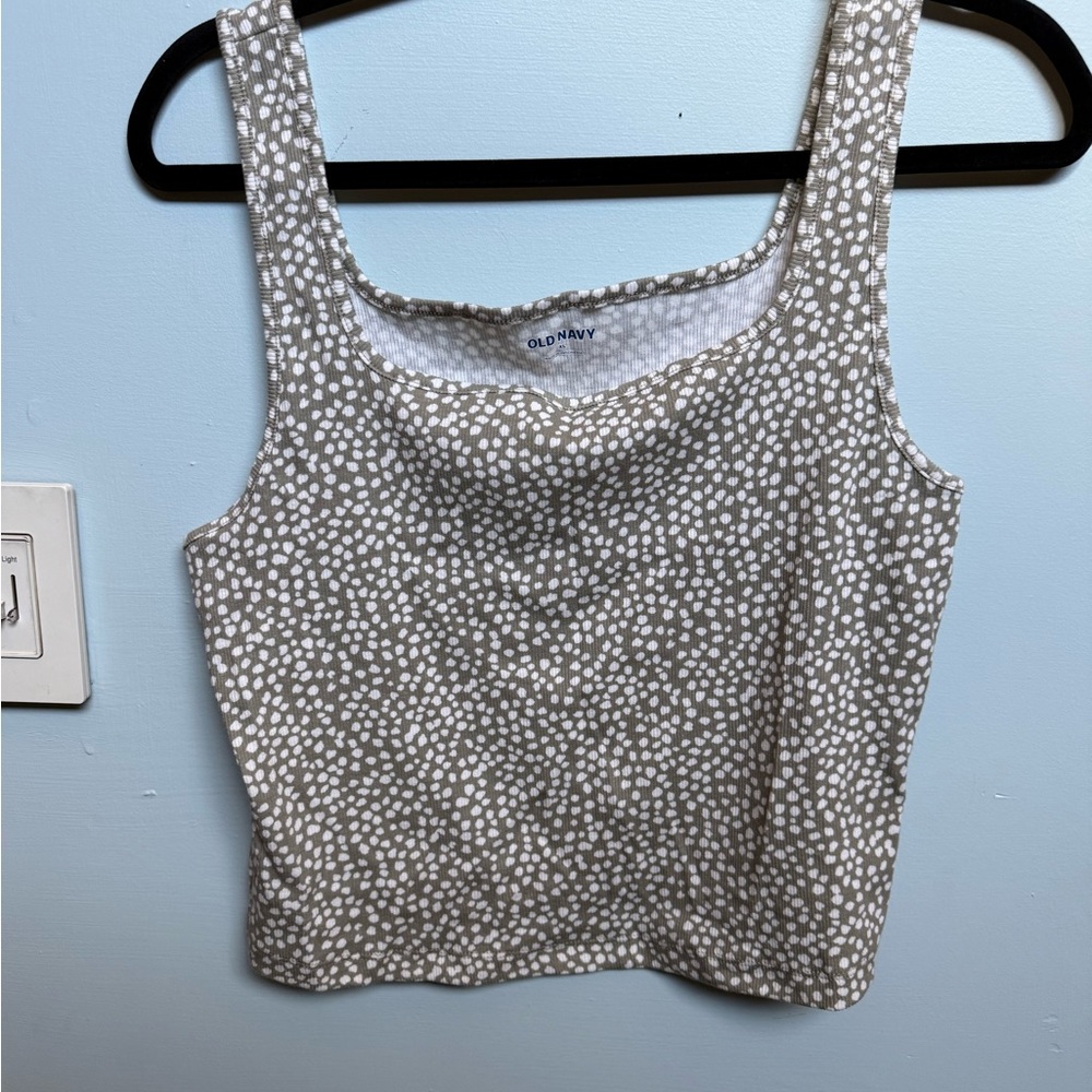 Old Navy Women's Beige and White Patterned Tank Top